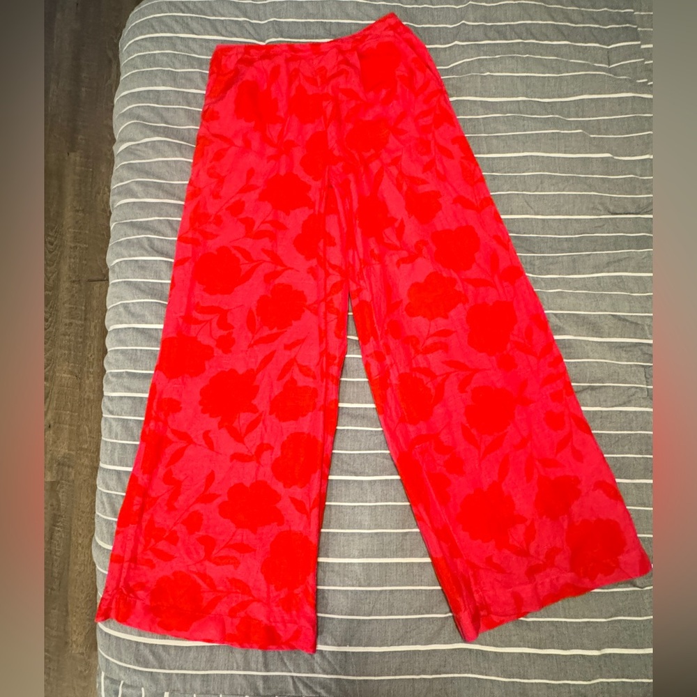 Floral Red Wide Leg Pants